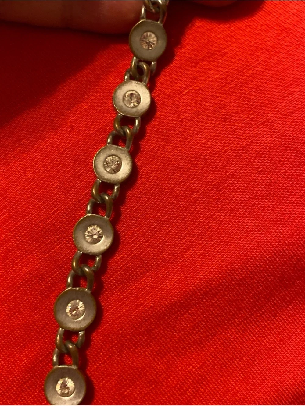Silver Tone Rhinestone Link Bracelet - Silver